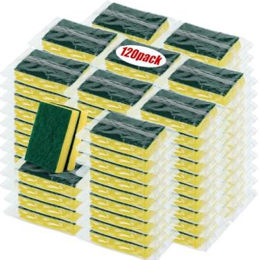 Imagem de Tanlade 120 peças de esponja embrulhada individualmente esponja de lavar louça a granel não arranha esponja de limpeza de cozinha para limpeza doméstica aluguel de pratos hotel apartamento carro