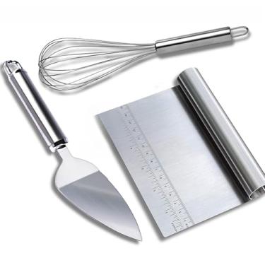 Imagem de Raspador tubular de aço inoxidável + 1 raspador para cortar bolos, pães e tortas + batedor de cozinha, adequado para receitas de bolos