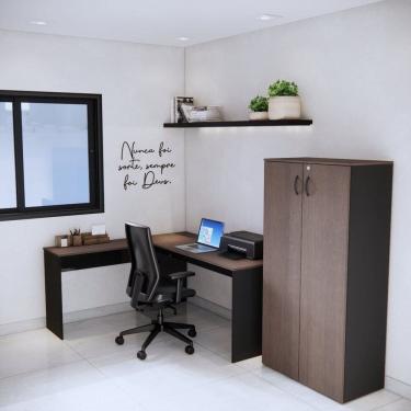 Imagem de Armário de Escritório Alto com 2 Portas Chave de Fechadura e 3 Prateleiras Multiuso Studio Metalwood Nogueira / Preto