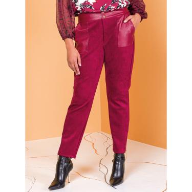 Imagem de Calça Skinny Plus Size em Suede Recorte Couro Fake