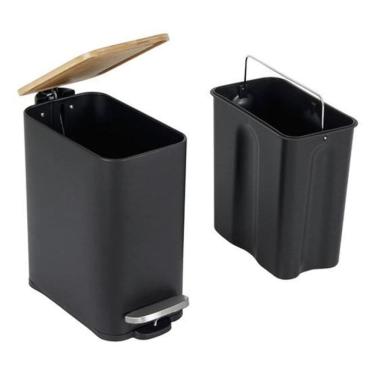 Imagem de Lixeira Banheiro 5L Madeira e Metal Preto