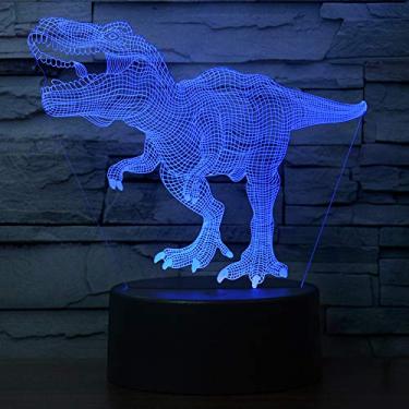 Imagem de Luminária noturna de dinossauro para crianças, T-Rex, ilusão 3D, 7 cores, decorações de Natal que mudam gradualmente, luz de LED com toque inteligente e cabo USB - brinquedos de dinossauro para