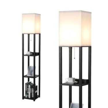 Imagem de MITELSON Luminária de chão com prateleiras e USB, USB-C e tomadas, lâmpada de prateleira com estação de carregamento, lâmpadas quadradas modernas para sala de estar, luminária de chão para quarto e