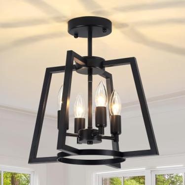 Imagem de TOULMJ Luminária de teto de 37 cm, luminária de teto preta de 4 luzes para casa de fazenda para cozinha, ilha, lavanderia, quarto, sala de jantar, corredor, entrada