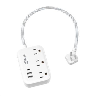 Imagem de Cabo de extensão curto de 30 cm - plugue plano pequeno filtro de energia sem protetor contra surtos com 3 tomadas, 3 portas de carregamento USB (1 USB C), divisor de tomada pequeno para cruzeiro, casa