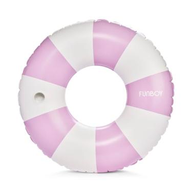 Imagem de FUNBOY Boia de piscina gigante vintage listrada roxa com suporte de copo grande de 122 cm para adultos, tubo interno, brinquedos de piscina, anéis de natação | espreguiçadeira para festa na piscina e