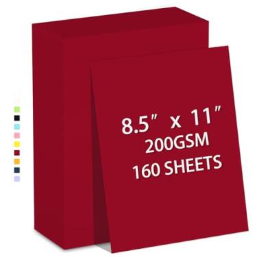 Imagem de 160 folhas de papel-cartolina 200 g/m², peso premium, 200 g/m², cartão vermelho escuro para impressão, artesanato, convites | Papel de cartolina para impressora suave | Papel de construção a granel