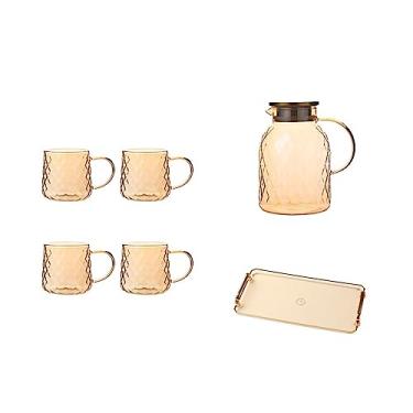 Imagem de Conjunto de jarra de água Chaleira fria de vidro resistente a altas temperaturas xícara de chá de grande capacidade para casa sala de estar chaleira fria conjunto de copos de água jarro com copos (Cor