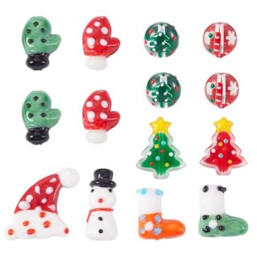 Imagem de Magibeads 14 peças de contas de Natal feitas à mão, boneco de neve, árvore de Natal, chapéu, luvas, meias, contas soltas para colar DIY, pulseira, brinco, joias, chaveiro de férias, artesanato