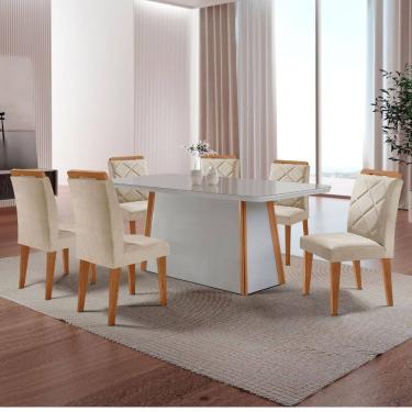 Imagem de Mesa de Jantar Diane 180cm Tampo MDF Vidro Canto Copo e 6 Cadeiras Melissa