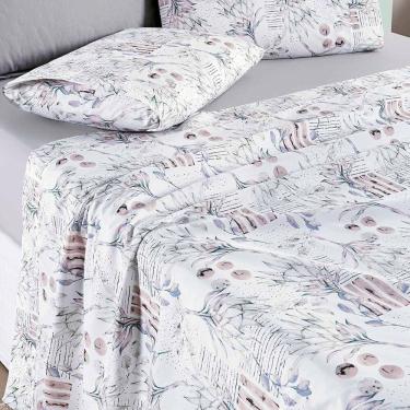 Imagem de Jogo Cama Lençol Maris Casal Padrão Percalle 200 Fios Estampado 4 Peças Protea Cinza