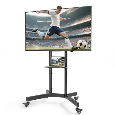 Imagem de Ecotiny Suporte de TV móvel com rodinhas para telas de 81.3-218.4 cm até 79.8 kg Carrinho de TV móvel ajustável de altura resistente atualizado com prateleira e rodas bloqueáveis Suporte de TV