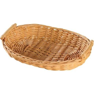 Imagem de Bandeja De Servir De Rattan Feita à Mão, Cesta De Pão De Rattan Redonda Com Alças Cestas De Servir Decorativas De Vime Natural Para Festas De Jantar De Biscoitos Café Da Manhã, 27 X 18 X 4.5CM