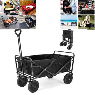 Imagem de Carrinho Mao Dobravel Carga Camping Praia Transporte Multiuso 100Kg Portatil Acampamento Pesca Viagem Pacotes