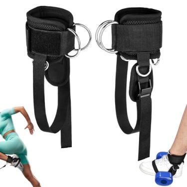 Imagem de Tiras de tornozelo para máquina de cabos e halteres, acessório de pé de haltere para academia com alça de nylon mais longa/junta protetora/5 anéis D de aço, treinador tibialis, exercícios de perna