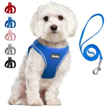 Imagem de PetiFine Conjunto de coleira e peitoral para cães pequenos, malha respirável para todos os climas, à prova de fuga reflexiva, coletes para filhotes (P, azul bebê)