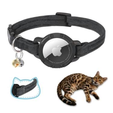 Imagem de Coleira para gatos AirTag, coleira dupla de veludo para gatos com suporte para Apple Air Tag e sino, ultradurável, ajustável, liberação rápida, serve para a maioria dos gatos pequenos e grandes (21 a
