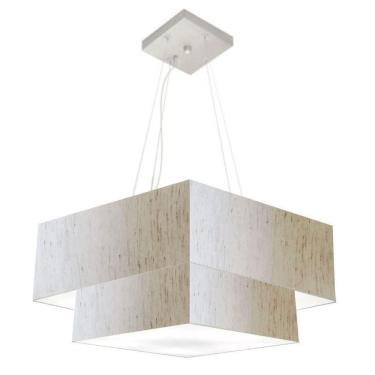 Imagem de Lustre Pendente Duplo Quadrado Vivare Md-4345 Cúpula Em Tecido 60x50cm - Bivolt Linho Bege 110v/220v