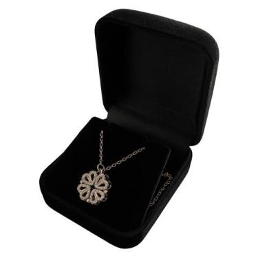 Imagem de Colar Feminino Coração Trevo 2 Em 1 Banhado Ouro 18k Prata + Caixa Pre