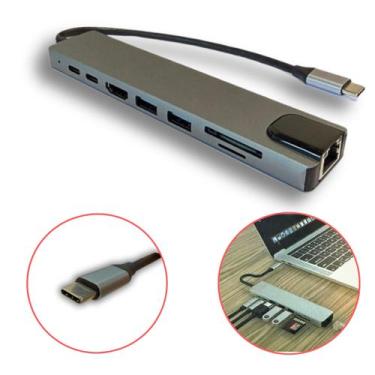 Imagem de Adaptador Hub Para Hdmi Usb C 8 Em 1 Tipo C Usb 3.0 4k Prata - CITROPA