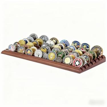 Imagem de Harloon 6 Row Challenge Coin Display Stand Challenge Coin Stand Case Holds 42 Coins Solid Wood Holder Rack for Desk(Walnut)