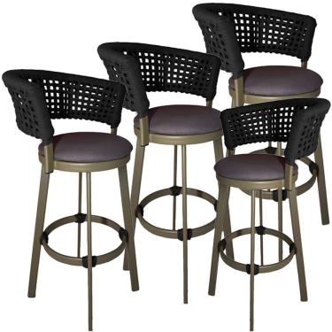 Imagem de 4 Banqueta Somália Em Alumínio E Corda Náutica Jardim Preto