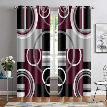 Imagem de Cortinas blecaute geométricas roxas escuras para quarto, cortina de escurecimento de ambiente com isolamento térmico para sala de estar, 2 painéis, comprimento de 132 x 213 cm