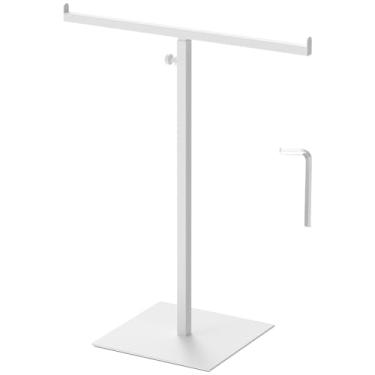 Imagem de FALESOUL Suporte de exibição de bolsa de mão ajustável de metal em forma de T, suporte de mesa com gancho duplo para pendurar colares longos (branco)
