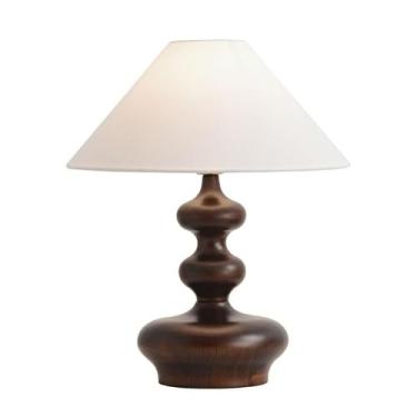 Imagem de Abajur de cabeceira Luminária de mesa madeira maciça para quarto, tecido, cabeceira principal