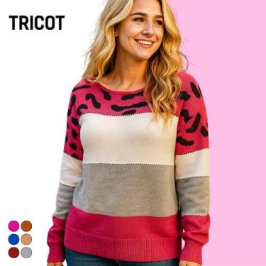 Imagem de Blusa Tricot Estampa Estampa de Onça Feminina com Manga Longa - Vitrin