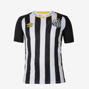 Imagem de Camiseta de Time Umbro Santos OF.2 2025 Torcedor Preto Branco e Amarelo - Masculino - G - Preto