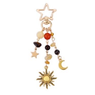 Imagem de LCCHOLV 1 chaveiro estrela sol lua para berloques de bolsa, acessórios estéticos Y2k, chaveiro para bolsas, berloque de pedras preciosas com contas para bolsas, mochila feminina bonito berloques de