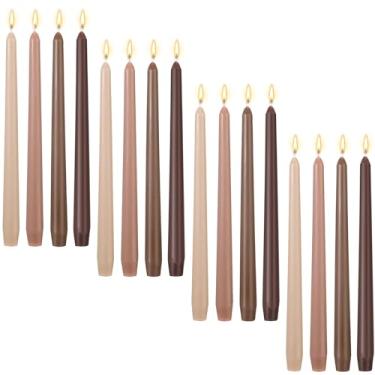 Imagem de MTLEE 16 velas cônicas de 25,4 cm de comprimento, sem fumaça, sem perfume, cera de parafina com pavio de algodão para jantar, dia dos namorados, festa de casamento, igreja (marrom gradiente)