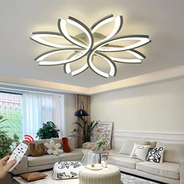 Imagem de Luminária de teto LED moderna com controle remoto, cinza, regulável, para sala de estar, com design criativo em formato de flor, luminárias decorativas de teto, 8 chamas, elegante, curva, pa