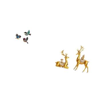 Imagem de Fenteer Conjunto de Arte de Parede de Pássaros E Veados de Madeira, Esculturas Decorativas de Pássaros Voadores E Renas para Jardim, Sala de Estudo, Mesa de F