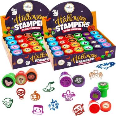 Imagem de The Dreidel Company Carimbos de 3,6 cm com tema de carimbos de Halloween para crianças, lembrancinhas de festa de artesanato de Halloween, sortidas, (pacote com 48)