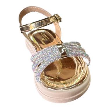 Imagem de Sandália dourada tira brilho infantil menina rasteirinha passeio escol