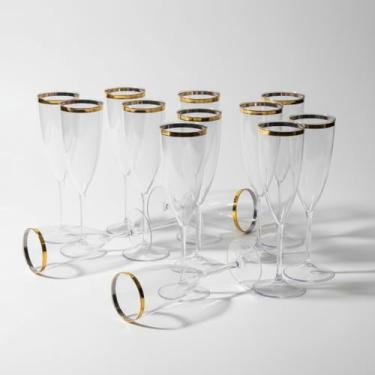 Imagem de Taças De Espumante Acrílico 170ml Kit 30pçs Borda Dourada Super Elegante Prime Transparente (Transparente)