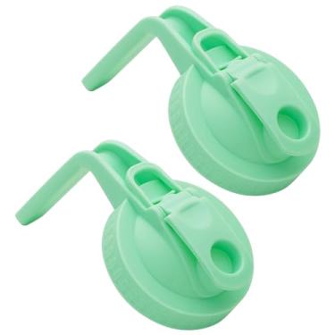 Imagem de 2 peças de frasco de vidro de boca larga com tampa de bico hermético com alça, transforma seu pote de vidro em jarra, tampa flip durável sem BPA, fácil de limpar, ajuste para potes de conserva (verde