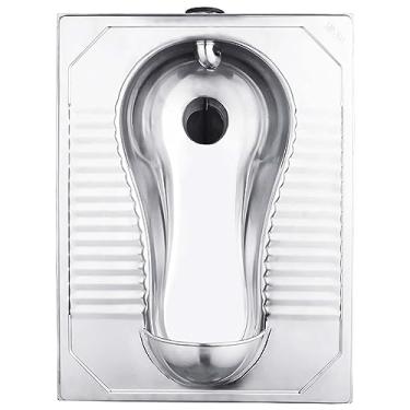Imagem de CUTPOIY Squat Toilet 304 Aço Inoxidável Agachamento Vaso Sanitário Agachamento Pit Tanque de Água Conjunto de Mictório de Indução Desodorante de Urinol para Banheiro Público (Válvula de Descarga de