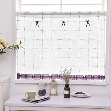 Imagem de Cortina de cozinha curta cortina de bistrô de estilo rural, cortinas opacas românticas, cortina curta de café elegante, cortina transparente para sala de estar, quarto, cozinha, 1 unidade