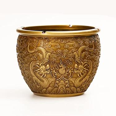 Imagem de Cinzeiro de cobre puro padrão dragão cinzeiro esculpido 3D casa sala de estar cinzeiro ornamentos chinês criativo retro cinzeiro 17,8 cm * 14 cm
