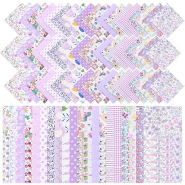 Imagem de DJAPWPX Pacote de tecido de algodão 126/120 peças, 12,7 x 12,7 cm, tecido de embrulho de algodão estampado floral quadrado multicolorido para artesanato, costura de patchwork, cerca de 1 mm de