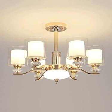 Imagem de YQSLQZZ Lustre grande dourado com persianas de vidro, luz de teto semi-embutida, lustres suspensos de luxo pós-modernos para sala de estar, quarto, sala de jantar, base E27