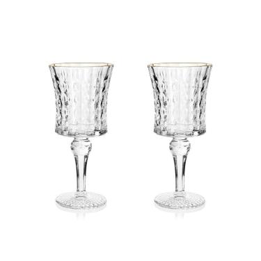 Imagem de Jogo De Taças Copa E Cia 2 Peças Vitreo Com Filete Dourado 21 X 9 Cm