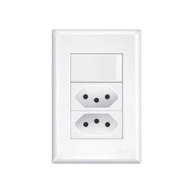 Imagem de Interruptor Simples E Tomada Dupla 2p+t 10a Fame Evidence Com Placa 4x2 Branco