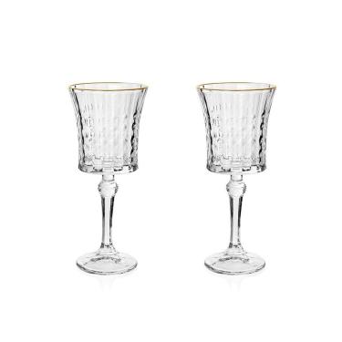 Imagem de Jogo De Taças Copa E Cia 2 Peças Vitreo Com Filete Dourado 18 X 8 Cm