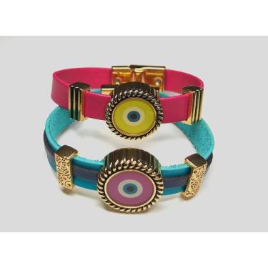 Imagem de Pulseira Olho Grego Colorida - Pano da Sorte, TAM:20CM, Couro, Nude