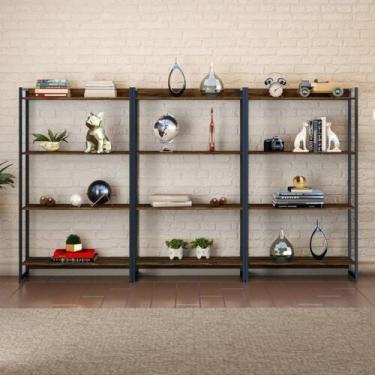 Imagem de Kit 3 Estantes para Livros Industrial Aço 4 Prateleiras 146cmx240cm Ac