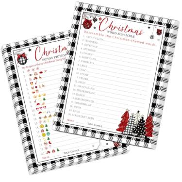 Imagem de FYSUIMU Conjunto de 36 cartas de jogo de festa de Natal, xadrez, boneco de neve, com desenho de músicas e jogos de corrida de palavras para adultos, família, escritório, grandes grupos